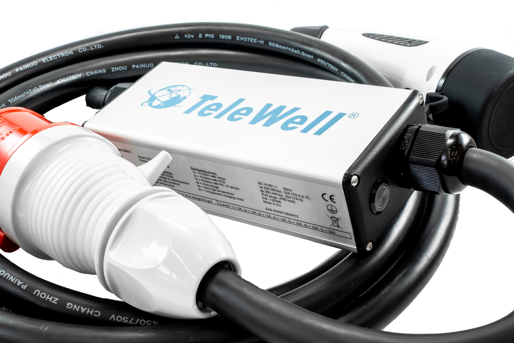 EV charge caple and charge station, Home charge 3x16A, Car has TYPE 2,  Length 7m, model A / Electric car charge cables - TeleWell